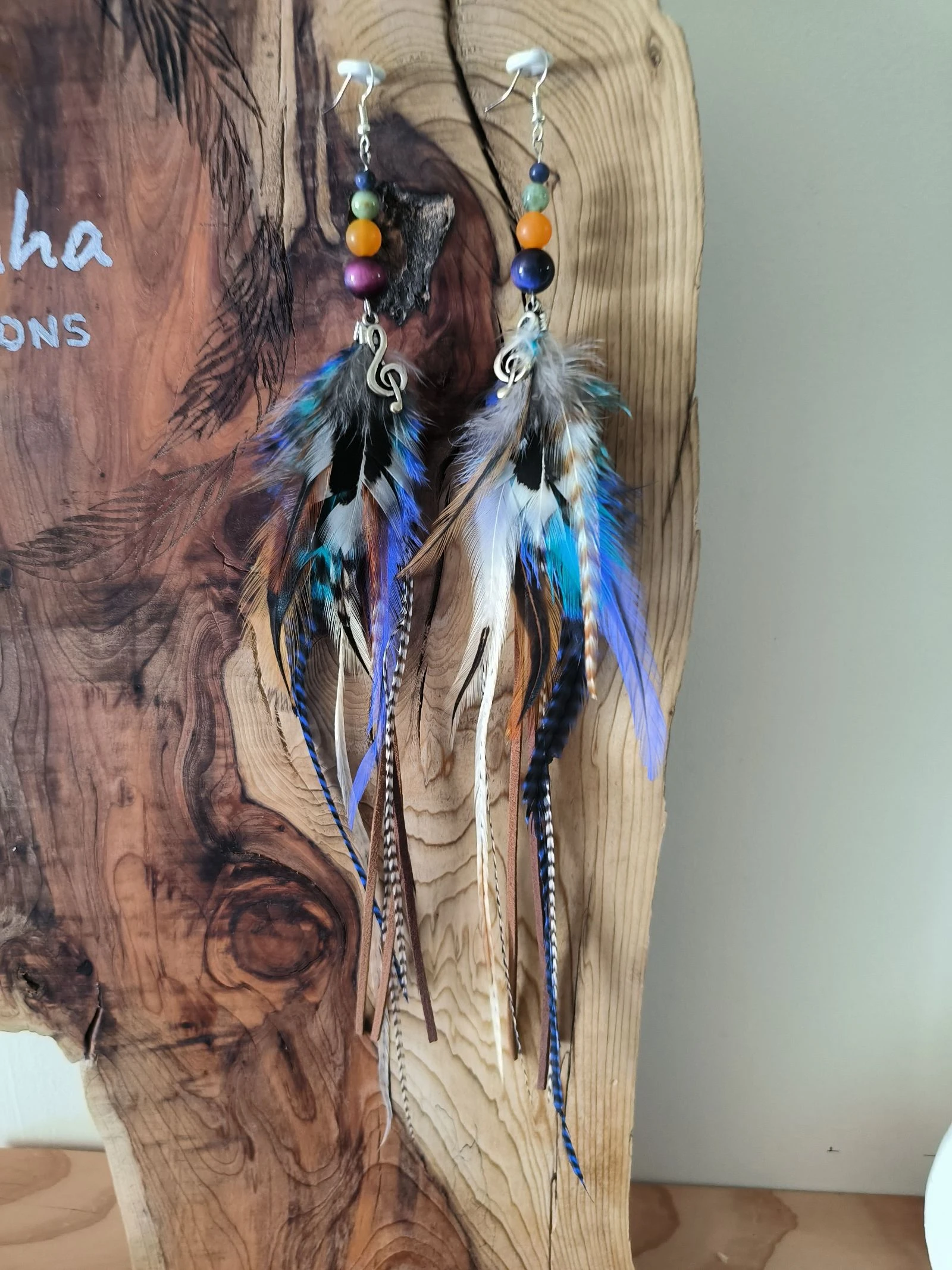 Boucles d'oreilles originales xxl très longues en plumes naturelles